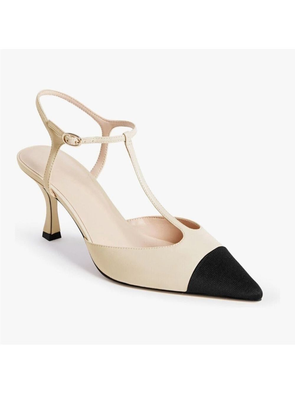 ZBY T Strap Heels Cream Black Women's Size 9.5